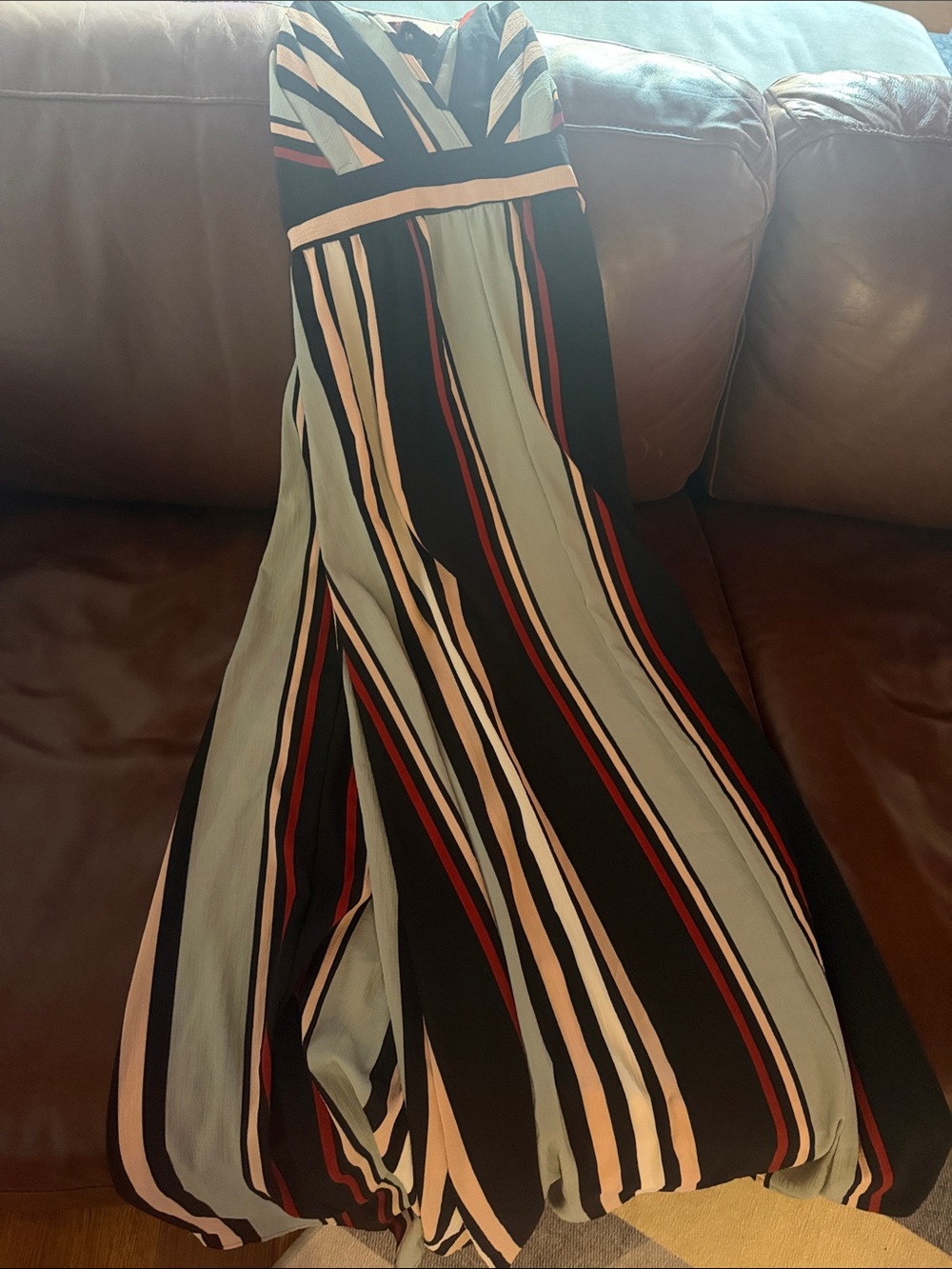 Angie Black, Sage & Coral Striped Flowy Dress